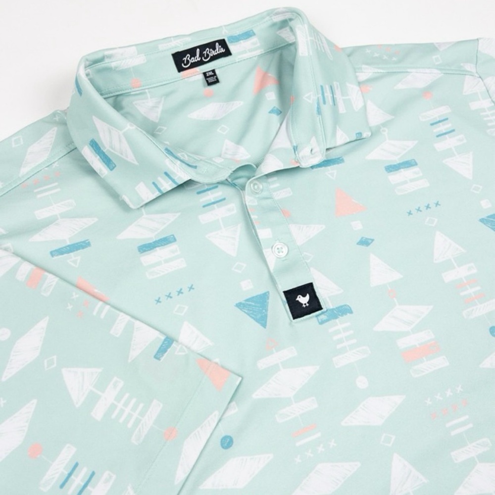 Bad Birdie Captain Polo Shirt 2XL Golf Performance Stretch Blue Pink Mens Top